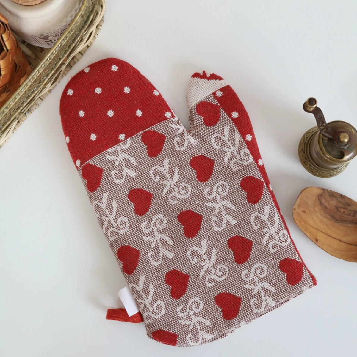 Virtuvinė pirštinė Raudonos širdys