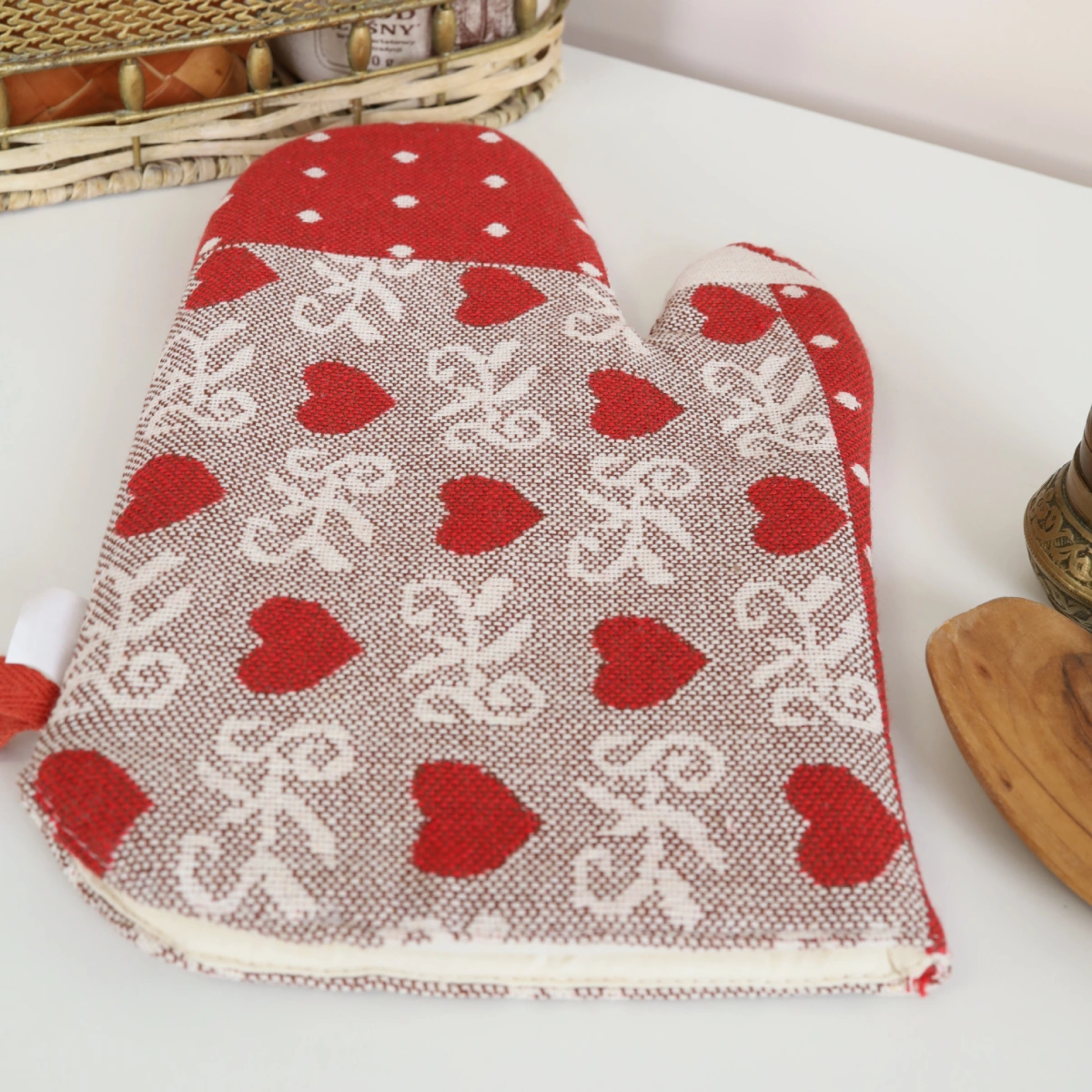 Virtuvinė pirštinė Raudonos širdys