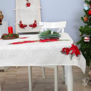 Kalėdinė staltiesė Kalėdinės gėlės