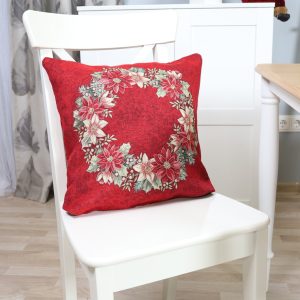 Dvipusis Raudonas pagalvės užvalkalas Puansetijų Vainikas (blizgus)