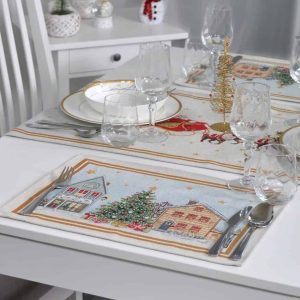 Kalėdinė stalo servetėlė Kalėdų miestelis (blizgi)