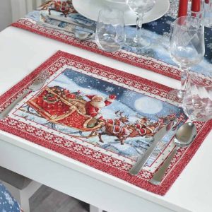 Kalėdinė stalo servetėlė Senelis rogėse (blizgi)