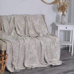 Lininė lovatiesė Pilka gėlių svajonė