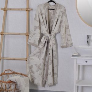 Lininis chalatas Drugeliai