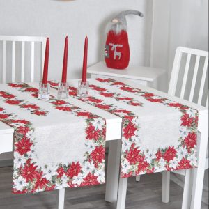 Kalėdinis stalo takelis Puansetijų asorti (blizgus)