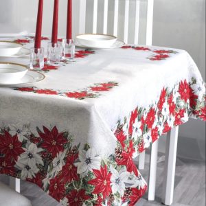 Kalėdinė staltiesė Puansetijų asorti (blizgi)