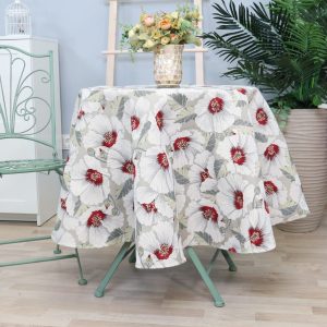 Apvali staltiesė Baltos gėlės