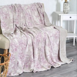 Lininė lovatiesė Alyvinė gėlių svajonė