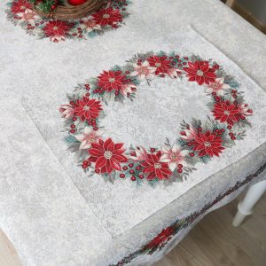 Kalėdinė stalo servetėlė Puansetijų Vainikas (blizgi)