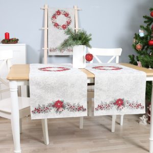 Kalėdinis Stalo takelis Puansetijų Vainikas (blizgus)