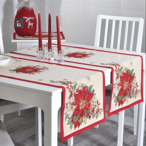Kalėdinis stalo takelis Raudonoji puansetija (blizgi)
