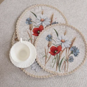 Apvali stalo servetėlė Rugiai ir aguonos