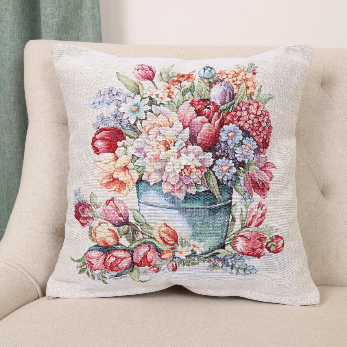 Dvipusis pagalvės užvalkalas Pavasario puokštė