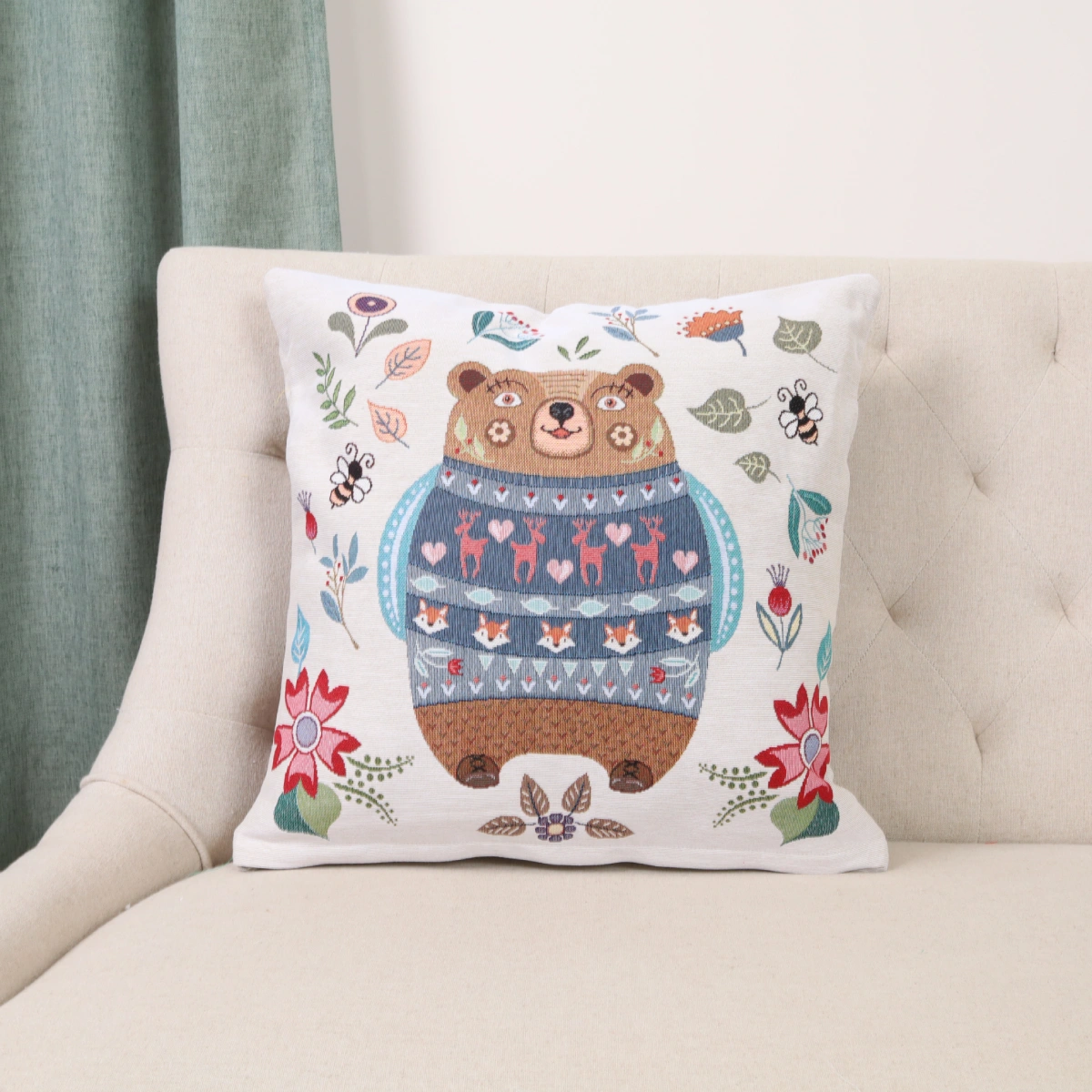 Dvipusis pagalvės užvalkalas Miško draugai - Meškutis