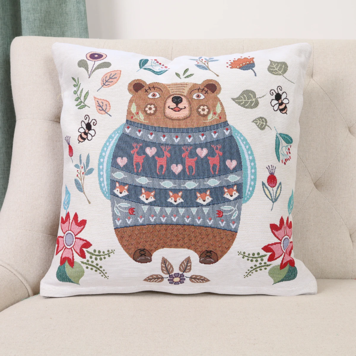 Dvipusis pagalvės užvalkalas Miško draugai - Meškutis