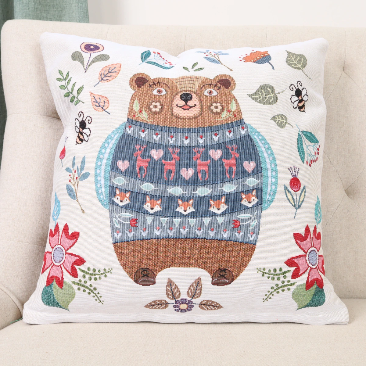 Dvipusis pagalvės užvalkalas Miško draugai - Meškutis