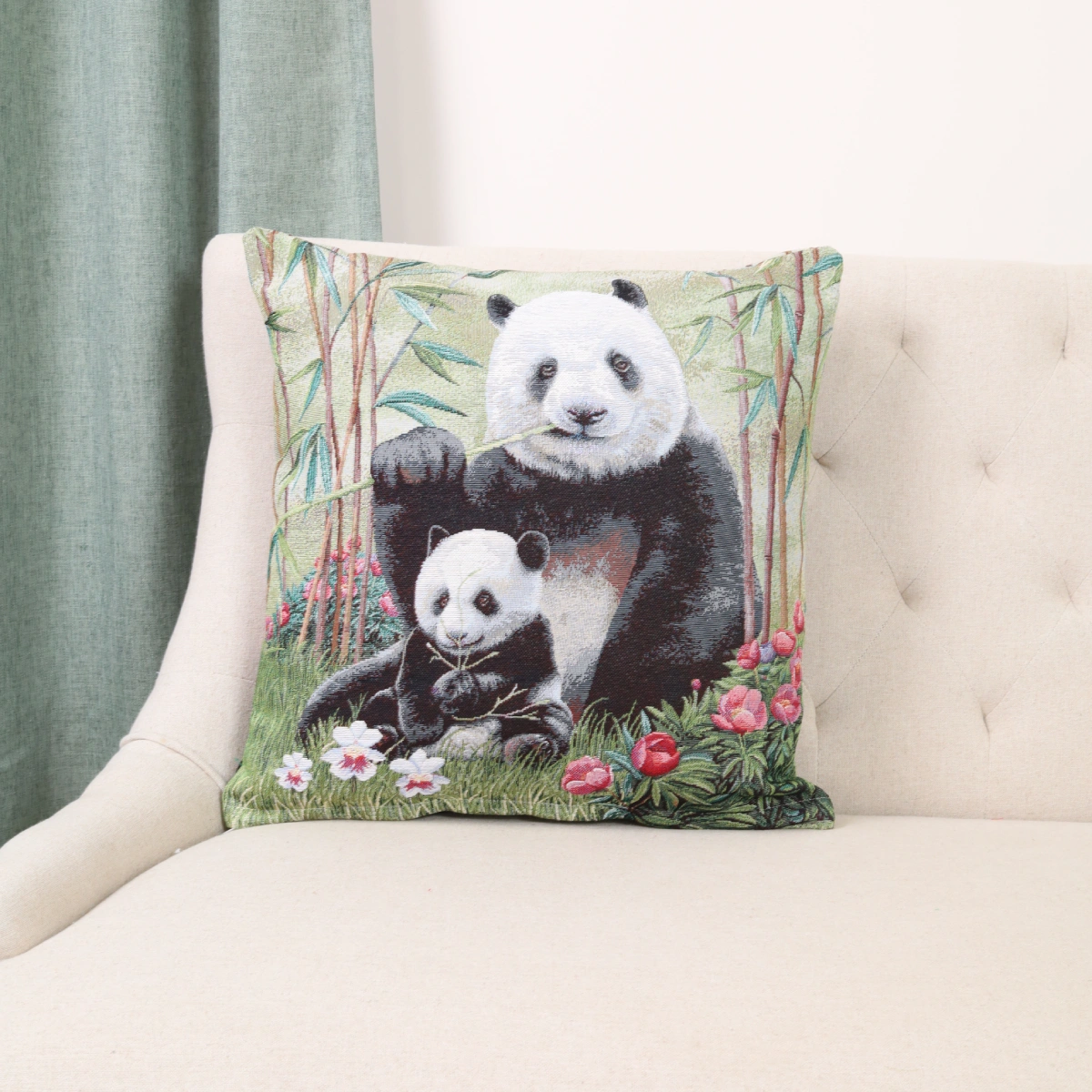 Dvipusis pagalvės užvalkalas Panda su jaunikliu