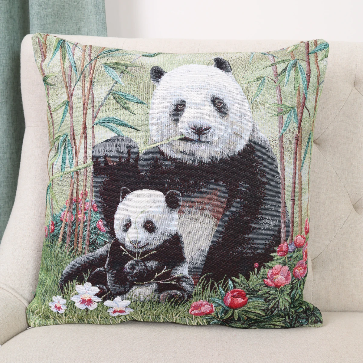 Dvipusis pagalvės užvalkalas Panda su jaunikliu