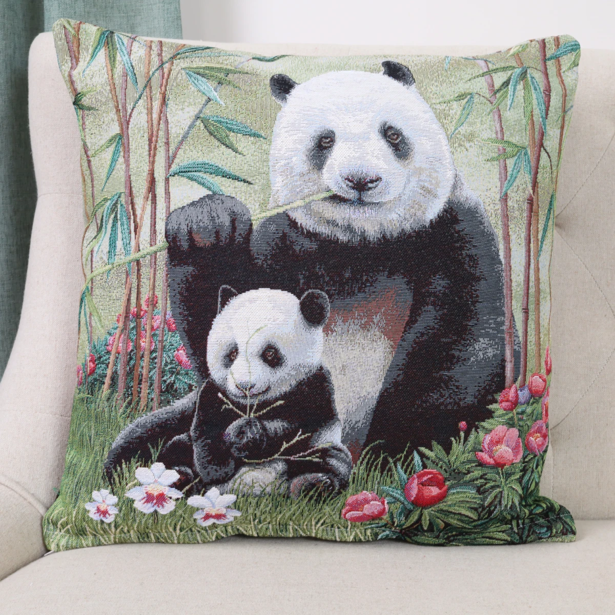 Dvipusis pagalvės užvalkalas Panda su jaunikliu