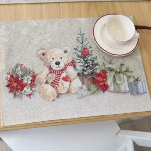 Kalėdinė stalo servetėlė Dovanų meškutis