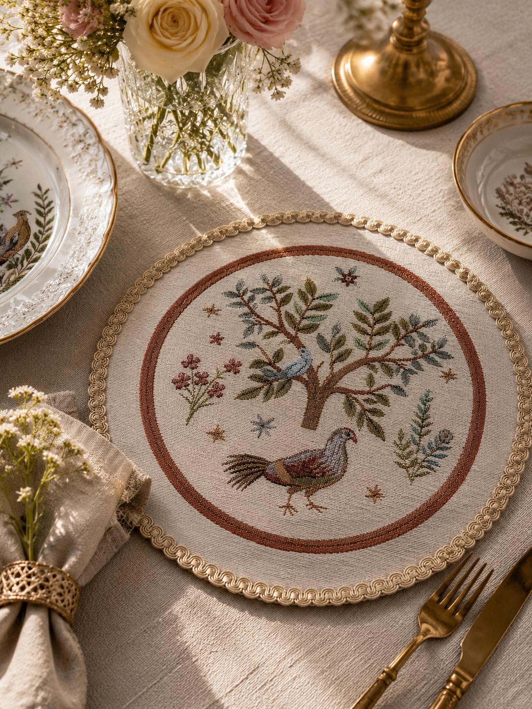 Apvali stalo servetėlė William Morris Rojus žemėje