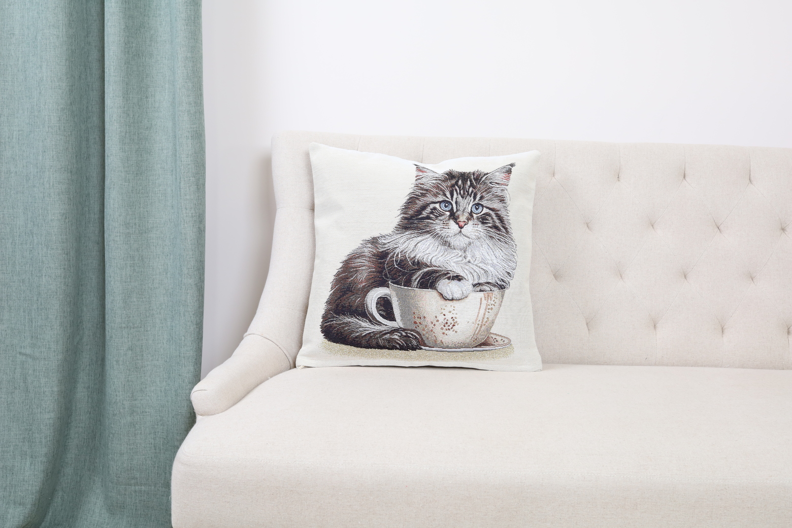 Dvipusis pagalvės užvalkalas Katinas puodelyje - Image 2
