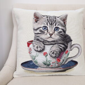 Dvipusis pagalvės užvalkalas Katinėlis gėlių puodelyje