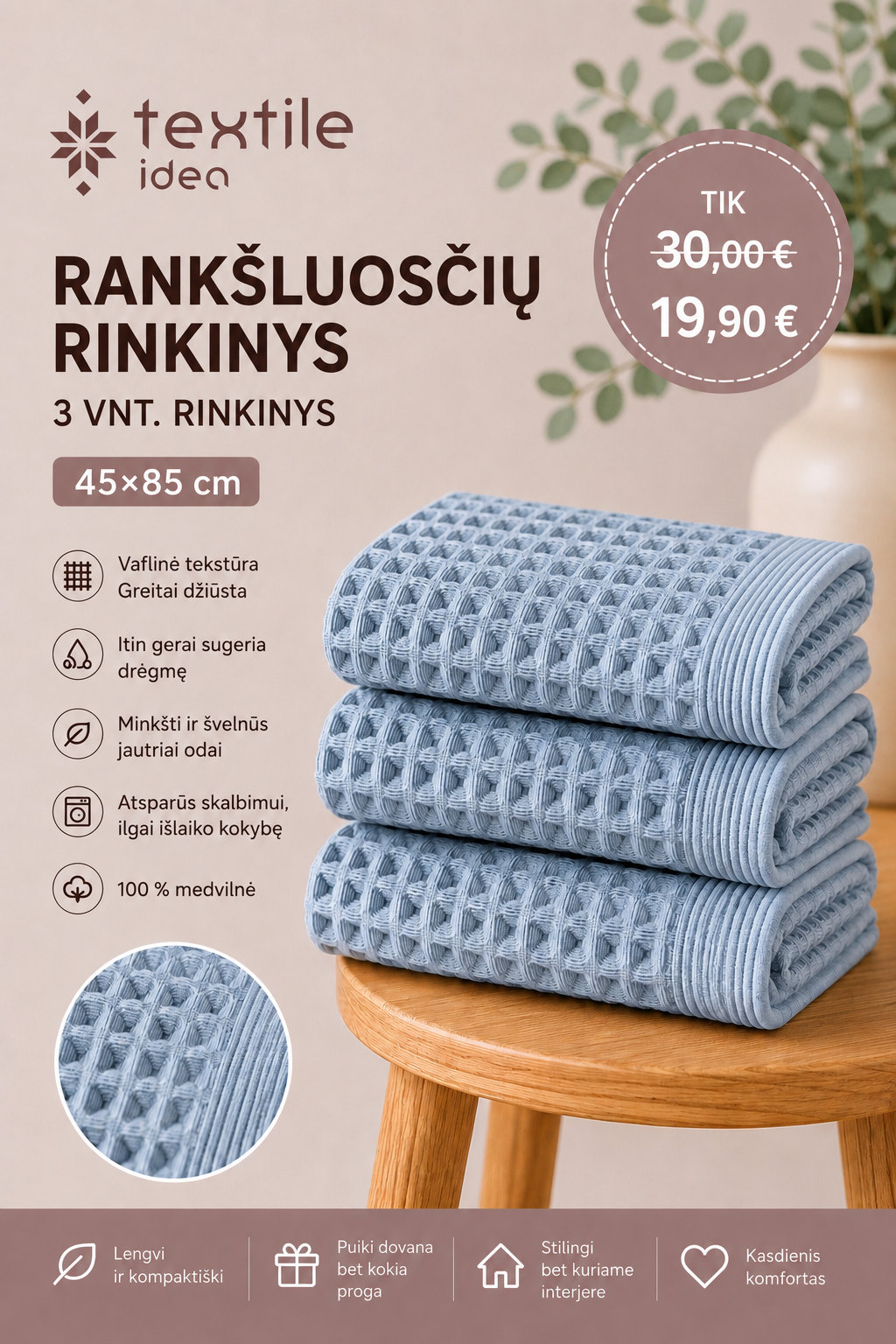 Medvilniniai vafliniai rankšluosčiai - Image 2