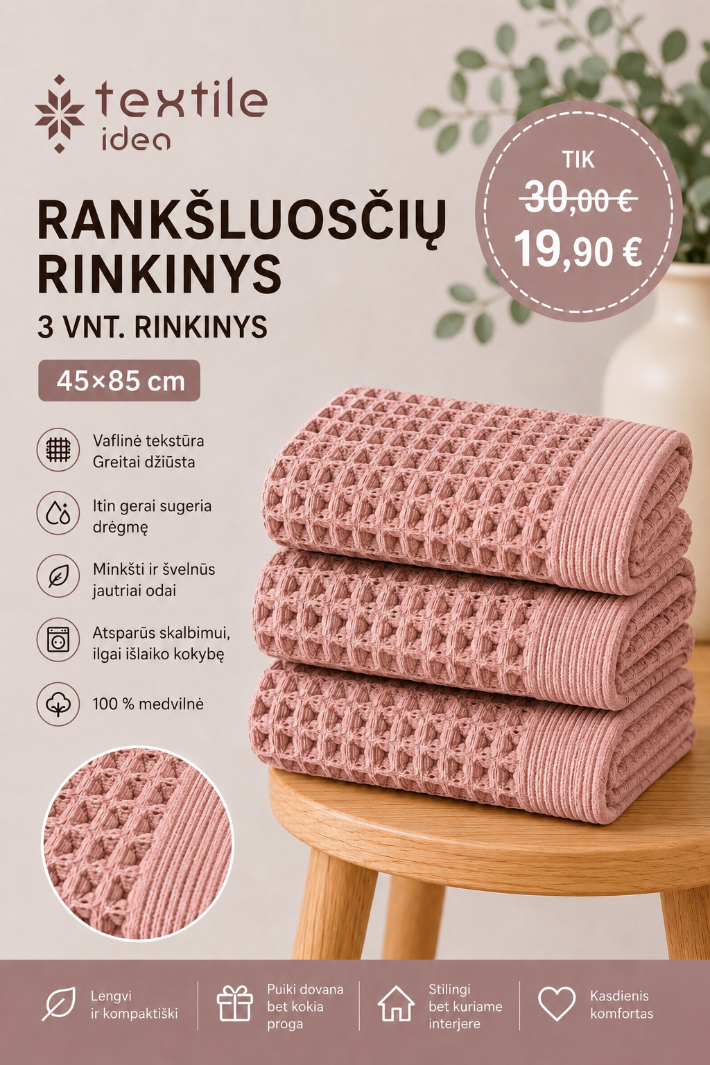 Medvilniniai vafliniai rankšluosčiai - Image 7