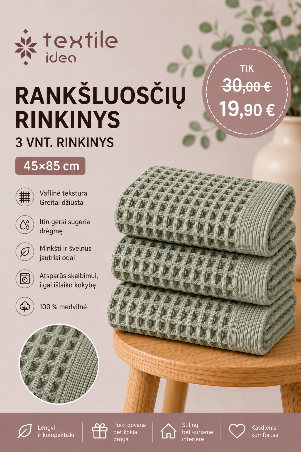 Medvilniniai vafliniai rankšluosčiai - Image 8