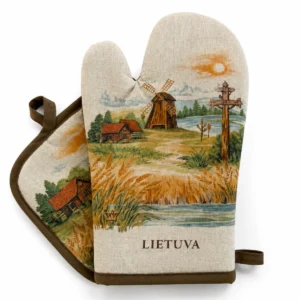Virtuvinės pirštinės ir puodkėlės rinkinys Lietuviškas kaimas