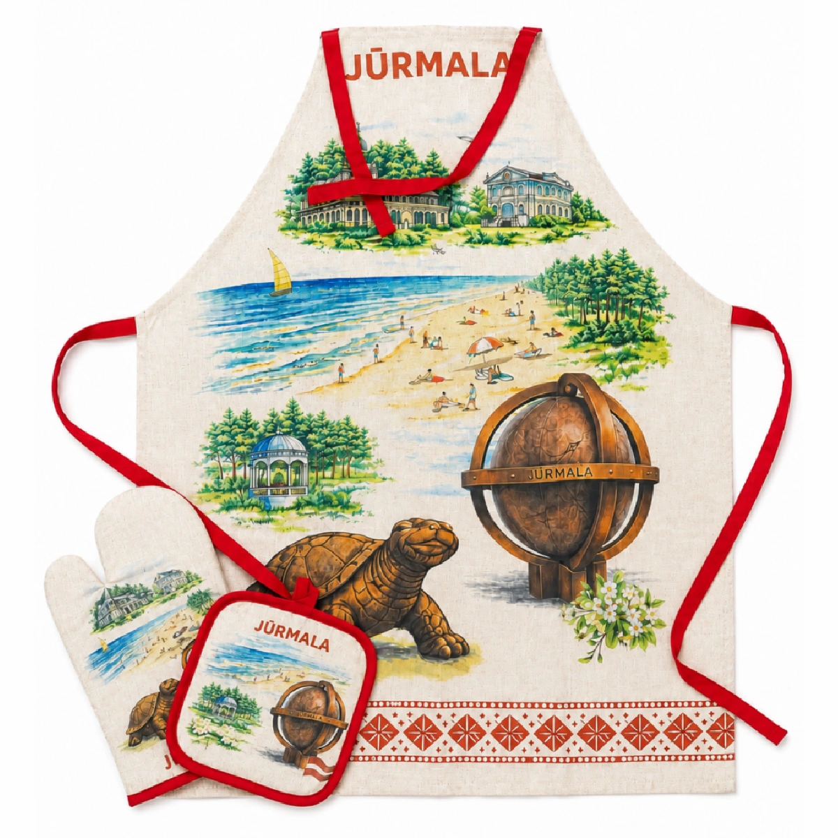 Virtuvės tekstilės rinkinys „Jūrmala“ – prijuostė, pirštinė ir puodkėlė - Image 2