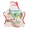 Šviesi virtuvinė pirštinė su raudonais akcentais, Palangos vaizdais ir užrašu „Palanga“