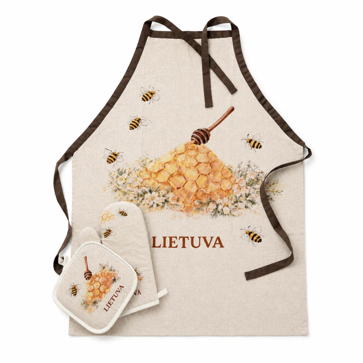 Prijuostė su medum ir užrašu "Lietuva"
