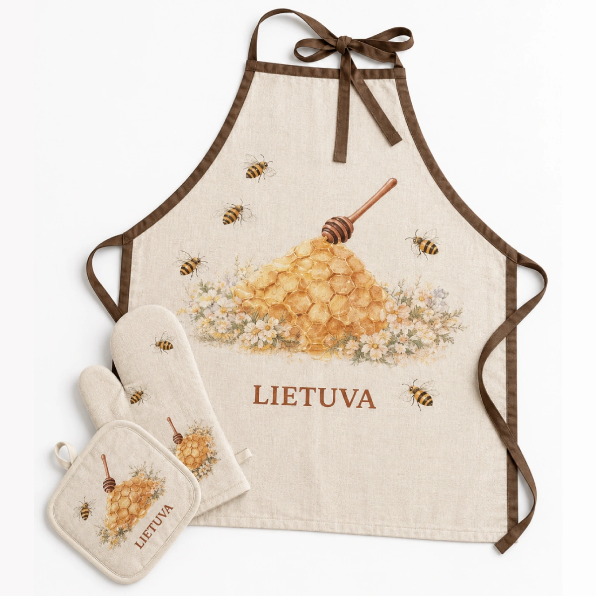 Prijuostė su medum ir užrašu "Lietuva"