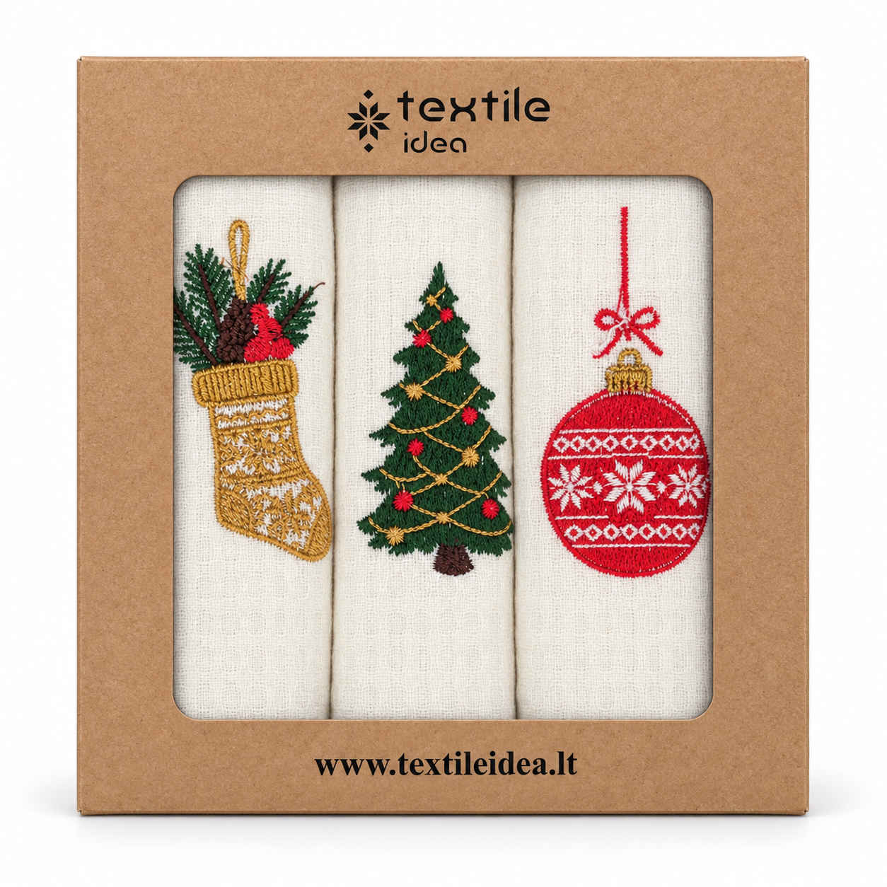 Kalėdų tradicijos – 3 vnt. vaflinių virtuvinių rankšluosčių rinkinys - Image 3