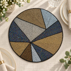 „Art Deco spindesys“ – geometrinis karoliukų padėkliukas, Ø33 cm