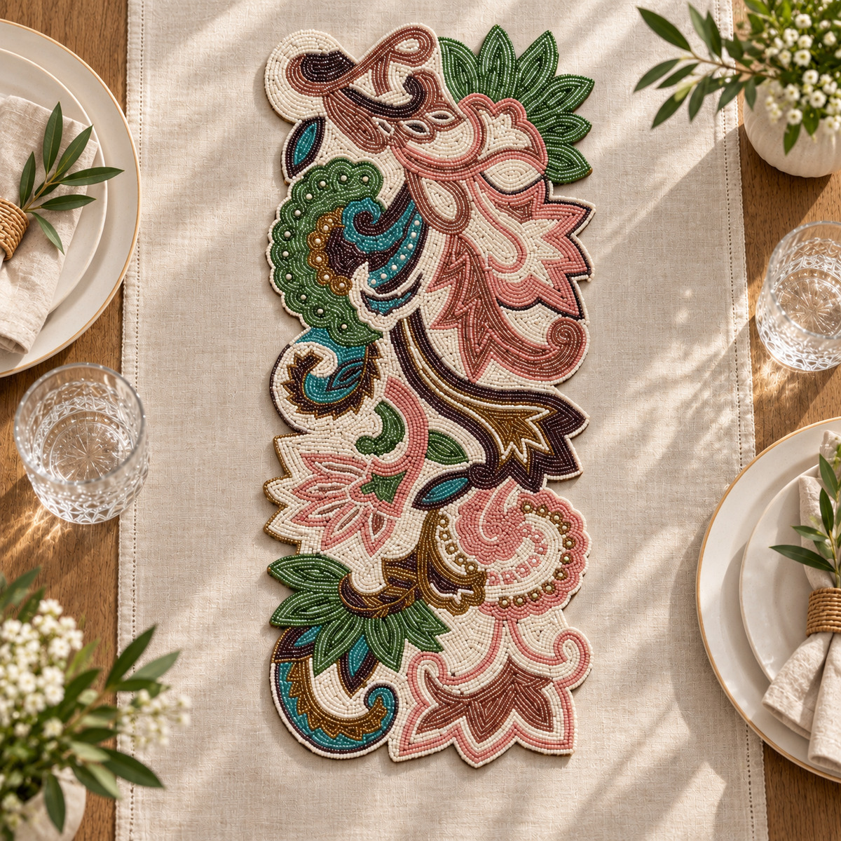 „Paisley žiedų pynė“ – karoliukų stalo takelis, 60 × 27 cm - Image 3